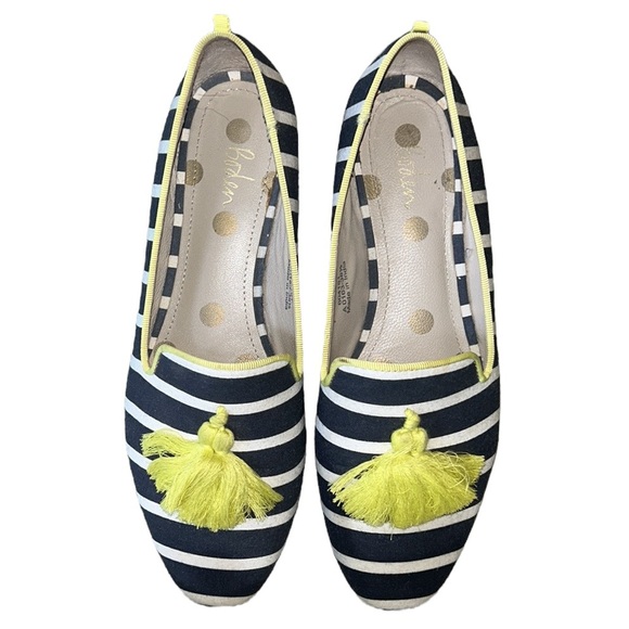 Boden Rowan Navy Blue Striped Yellow Tassel Slipper Loafers - 38.5 / 7.5 - Picture 6 of 16